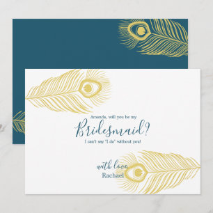 Eleganter Gold Pfau ist meine Bridesmaid-Karte Einladung