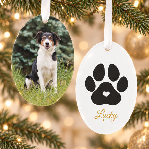 Eleganter Gold-Pfotenabdruck Weihnachten Hund Foto Ornament