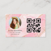Eleganter Gold Pink Glitzer QR Code Modernes Foto Visitenkarte (Vorderseite)