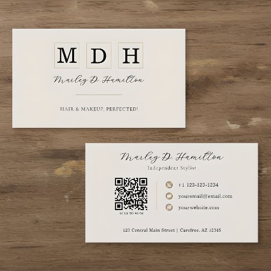 Eleganter Gold-QR-Code-Haar- und Make-up-Stil Visitenkarte