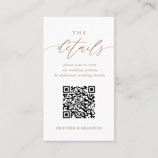 Eleganter Gold QR Code Hochzeitdetails Begleitkarte (Vorderseite)