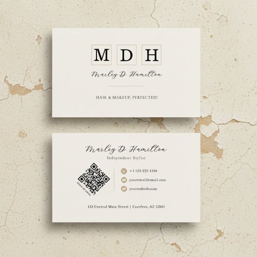 Eleganter Gold-QR-Code-Stylist Visitenkarte