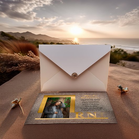 Eleganter Gold RN Caduceus Foto Abschluss Acryleinladungen