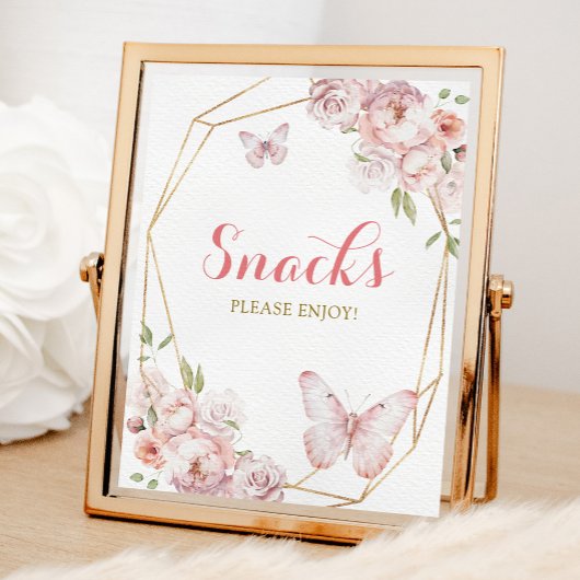 Eleganter Gold Rosa Blumenstrauß Snack Poster