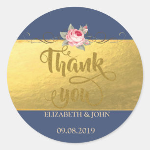 Eleganter Gold-Rosen-Dankeschön-Hochzeitsaufkleber Runder Aufkleber