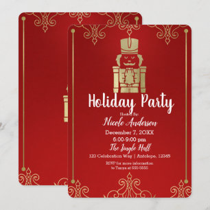 Eleganter gold-roter Nussknacker-Feiertagparty Einladung