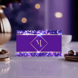 Eleganter Gold & Royal Lila Glitzer Moderne Visitenkarte