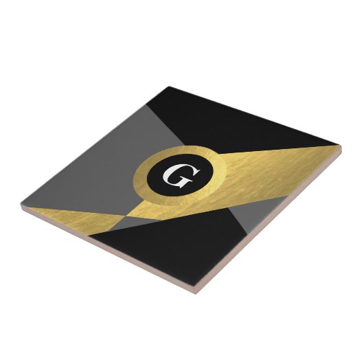 Eleganter Gold Schwarz Farbblock jedes Monogramm Fliese (Seite)