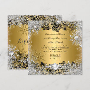 Eleganter Gold Schwarz Spitze Silber Schneeflocke Einladung