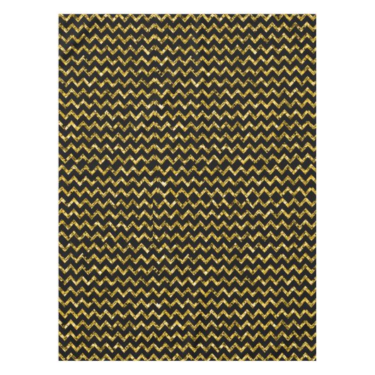 Eleganter Gold Schwarzer Glitzer Zickzack Streifen Tischdecke (Vorderseite)