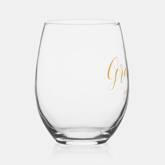 Eleganter Gold Script-Abschluss Weinglas Ohne Stiel (Rechts)