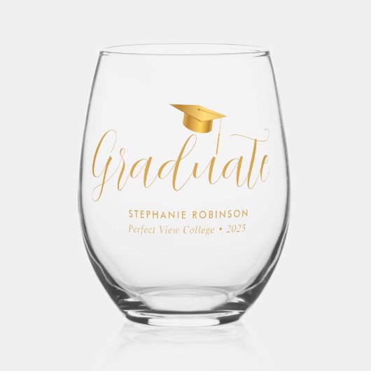 Eleganter Gold Script-Abschluss Weinglas Ohne Stiel (Vorderseite)
