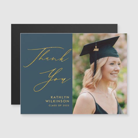 Eleganter Gold Script Blue Chic Abschluss Vielen D Magnetkarte (Vorne/Hinten)