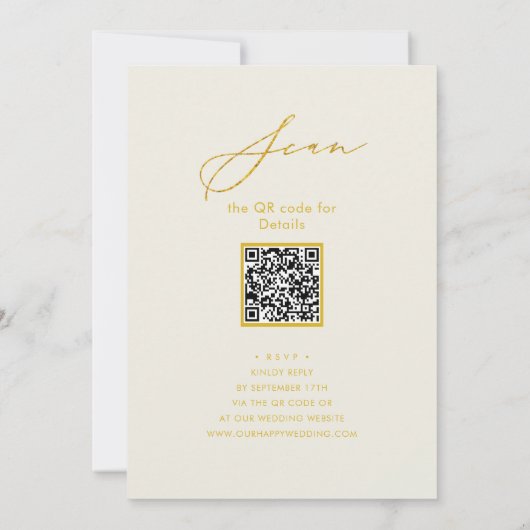Eleganter Gold Script Cream Probe Dinner QR Code Einladung (Rückseite)