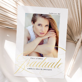 Eleganter Gold Script Foto Abschluss Folieneinladung