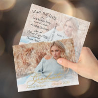 Eleganter Gold Script Foto Abschluss Save the Date