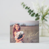 Eleganter Gold Script Foto Abschluss Vielen Dank Postkarte (Stehend Vorderseite)