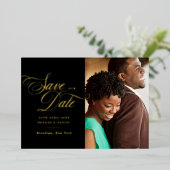 Eleganter Gold Script Foto QR Code Save the Date Folieneinladung (Stehend vorne)