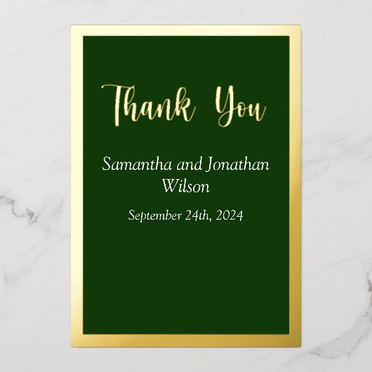 Eleganter Gold Script Frame auf Green Dankeschön C Folieneinladung (Vorderseite)