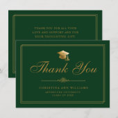 Eleganter Gold Script Grad Cap Green Abschluss Dankeskarte (Vorne/Hinten)