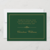 Eleganter Gold Script Grad Cap Green Abschluss Dankeskarte (Rückseite)