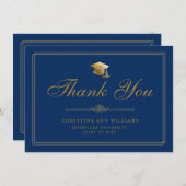 Eleganter Gold Script Grad Cap Royal Blue Abschlus Dankeskarte (Vorne/Hinten)