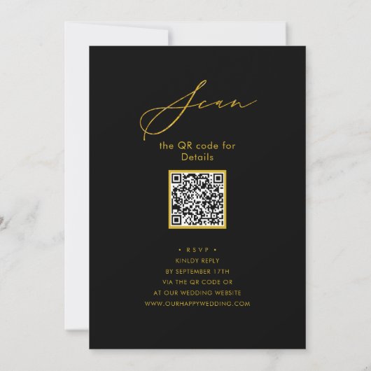 Eleganter Gold Script Gray Probe Dinner QR Code Einladung (Rückseite)