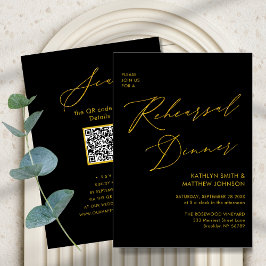 Eleganter Gold Script Gray Probe Dinner QR Code Einladung