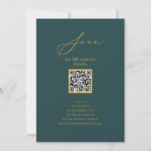 Eleganter Gold Script Green Probe Dinner QR Code Einladung (Rückseite)
