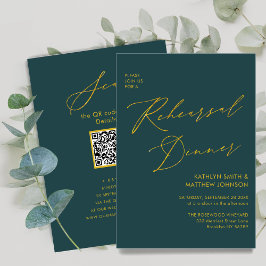 Eleganter Gold Script Green Probe Dinner QR Code Einladung