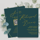 Eleganter Gold Script Green Probe Dinner QR Code Einladung