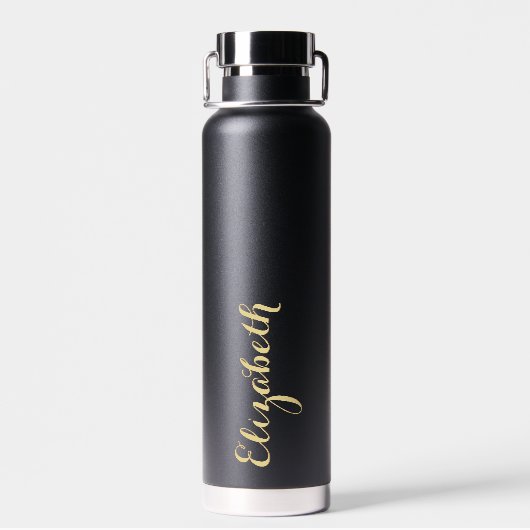 Eleganter Gold Script Individuelle Name Mit Monogr Trinkflasche (Rückseite)