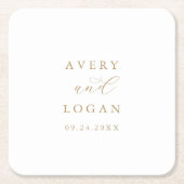Eleganter Gold Script Wedding Square Paper Unterse Rechteckiger Pappuntersetzer (Vorderseite)