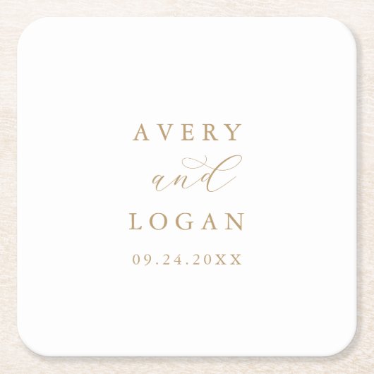 Eleganter Gold Script Wedding Square Paper Unterse Rechteckiger Pappuntersetzer (Vorderseite)