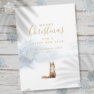 Eleganter Gold Script Weihnachtsfox Feiertagskarte