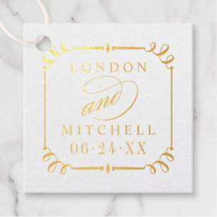 Eleganter Gold-Scrollenrahmen-Hochzeitsmonogramm Geschenkanhänger