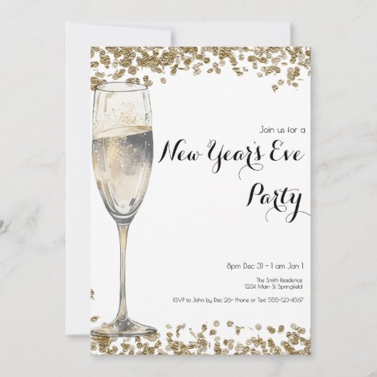 Eleganter Gold Sequins Silvester Champagne Einladung (Vorderseite)