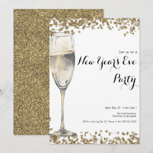 Eleganter Gold Sequins Silvester Champagne Einladung