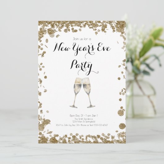 Eleganter Gold Sequins Silvester Einladung (Stehend Vorderseite)