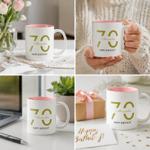 Eleganter Gold Siebzigster Geburtstag Name Minimal Zweifarbige Tasse