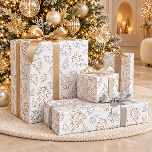 Eleganter Gold Silber Weihnachtsbaum Geschenkpapier