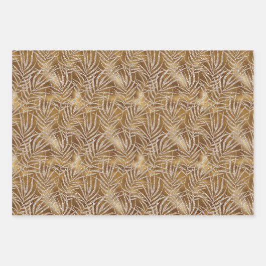 Eleganter Gold Silver Glitzer Abstrakt Foliage Geschenkpapier Set (Vorderseite 3)