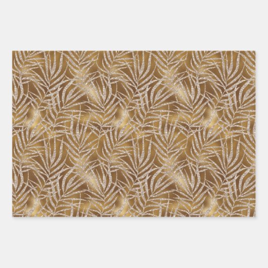 Eleganter Gold Silver Glitzer Abstrakt Foliage Geschenkpapier Set (Vorderseite 2)