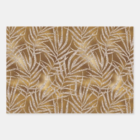 Eleganter Gold Silver Glitzer Abstrakt Foliage Geschenkpapier Set (Vorderseite)