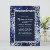 Eleganter Gold Silver Glitzer Quinceañera Einladung (Stehend Vorderseite)