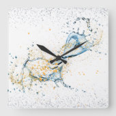 Eleganter Gold & Silver Water Splash Quadratische Wanduhr (Vorderseite)