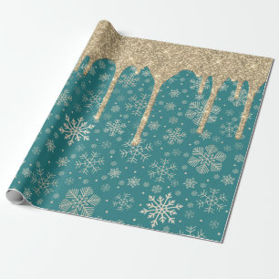 Eleganter Gold Snowflake Muster Dripping Glitzer Geschenkpapier
