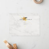 Eleganter Gold Splash Modern Monogram White Marmor Mitteilungskarte (Vorderseite/Rückseite Beispiel)