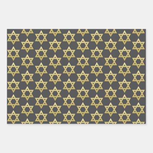 Eleganter Gold Stern von David & Gold Confetti Bla Geschenkpapier Set (Vorderseite)