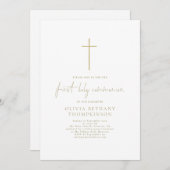 Eleganter Gold Text Cross First Heilige Kommune Einladung (Vorne/Hinten)